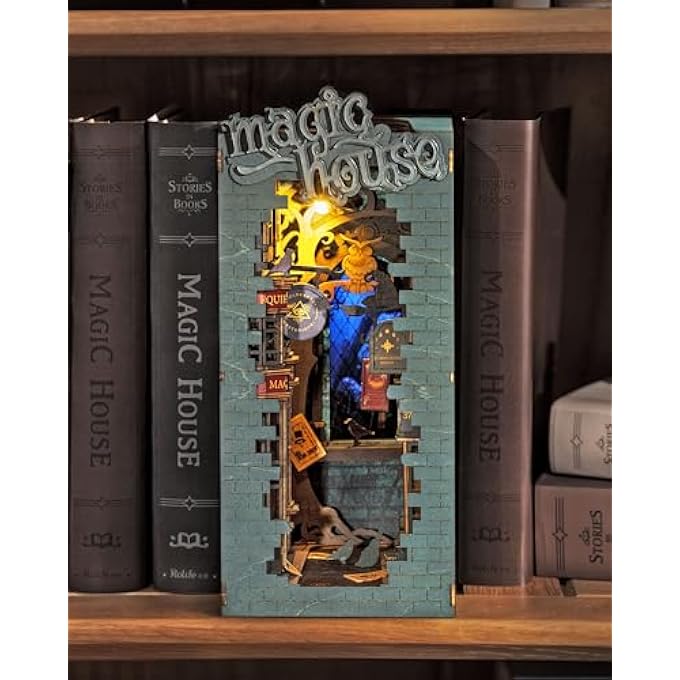 DIY BOOK NOOK KIT 3D WOODEN PUZZLE FOR ADULTS 9.8" BOOKSHELF INDERT DECOR WITH LED MINIATURE DOLLHOUSE KIT BOOKEND CRAFTS DIORAMA HOBBIES GIFTS FOR BOYS GIRLS (MAGIC ALLEY) - Image 1